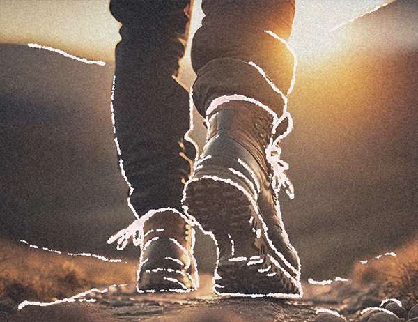 hiking boots walking away